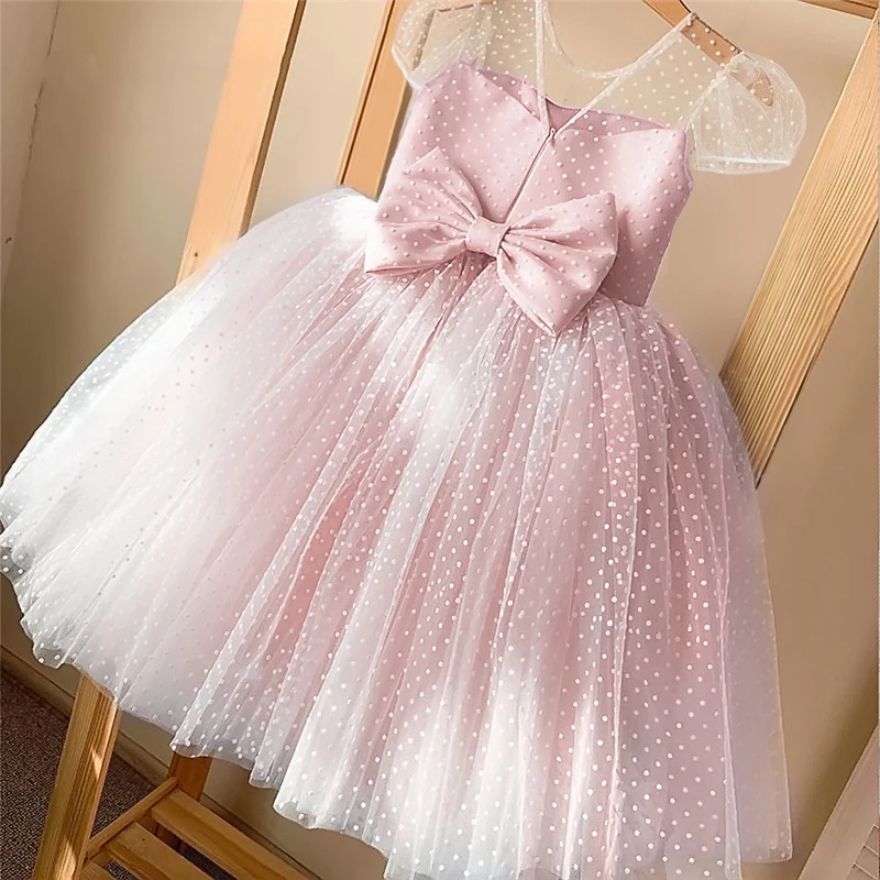 

Fancy Kids Girls Dress Birthday Wedding Party Princess Dress Ball Gown Elegant Dress Pink Tulle Dots Dress Summer Size 4-10T