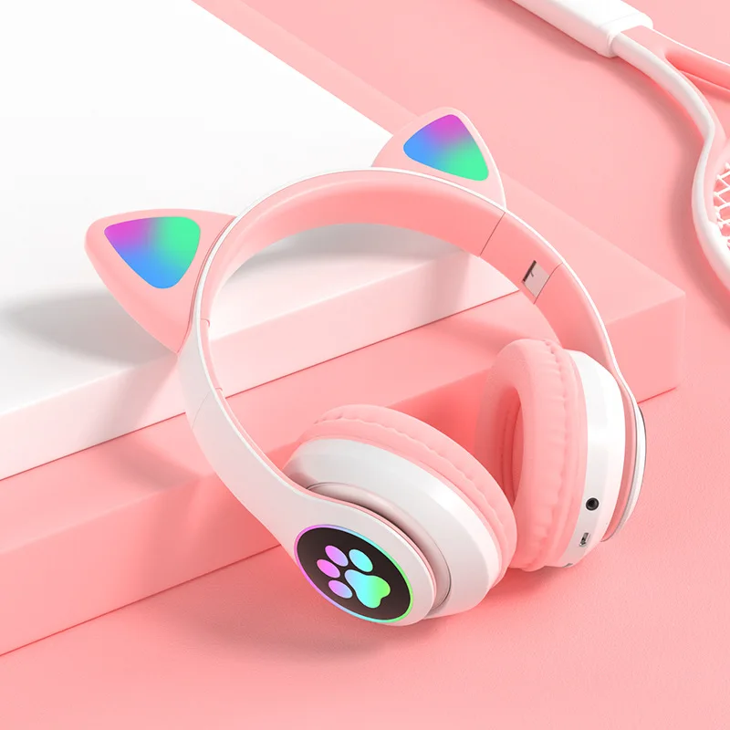 

2022Cat Ear Colorful Lights Headset Bluetooth Headset Game Headset Computer Multi-Function Headset Mobile Game Headset Girl Gift