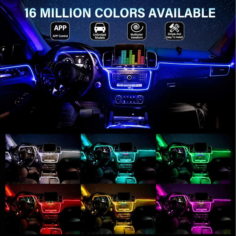 

RGB LED car atmosphere light Neon Interior Ambient Light Fiber Optic Strips App Control Led Lamps Automotive Decorative Lamp