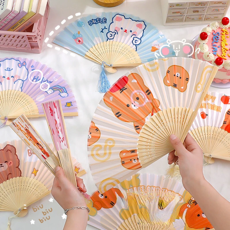 Cute Cloth Folding Fan Portable Cartoon Dance Hand | Decorative Fans