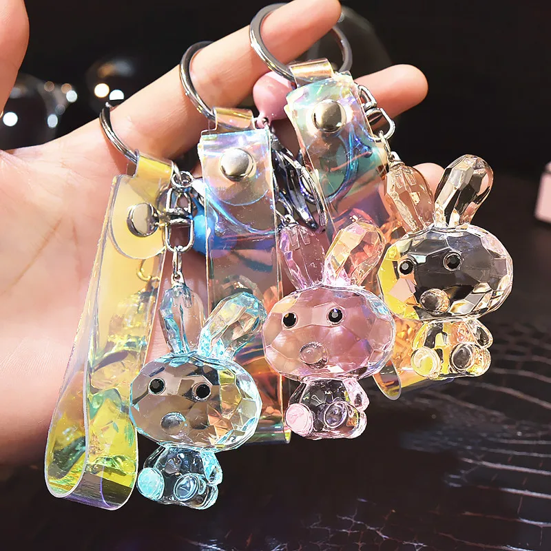 Cute Cartoon Transparent Rabbit Keychain 2021 Trend Fantasy Crystal Bunny Doll Pendant Key Ring Backpack Car Ornaments Gifts |