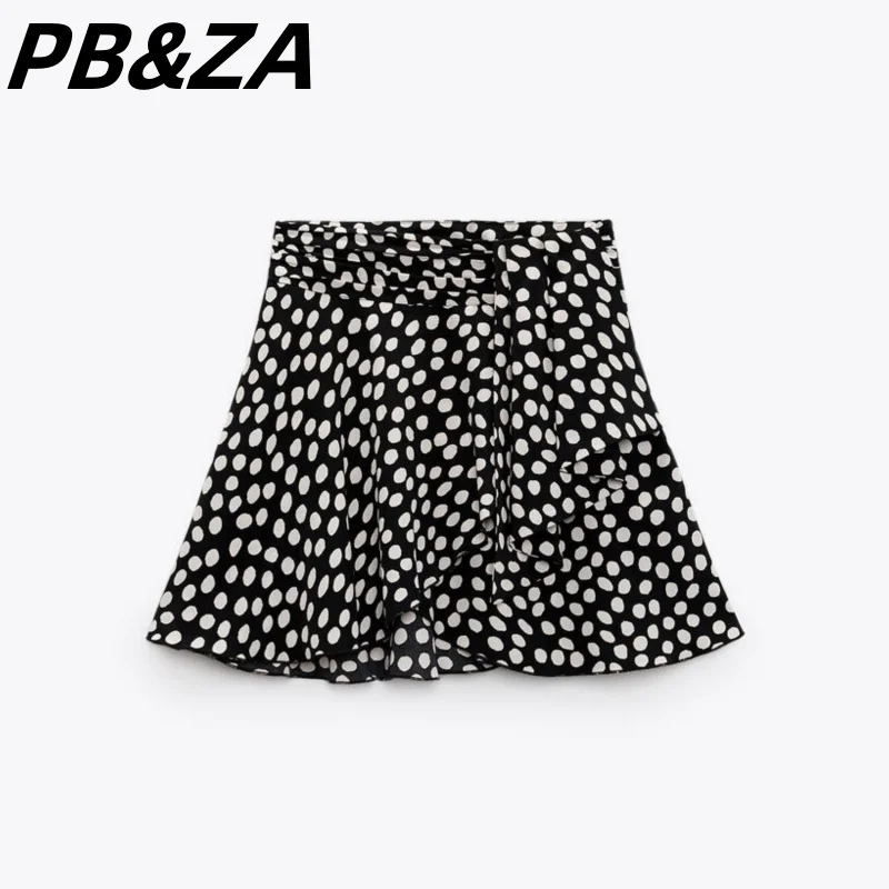 

PB&ZA 2023 New Women's Sexy High Waist Short Skirt Asymmetric Wooden Ear Edge Polka Dot Mini Skirt 9878091