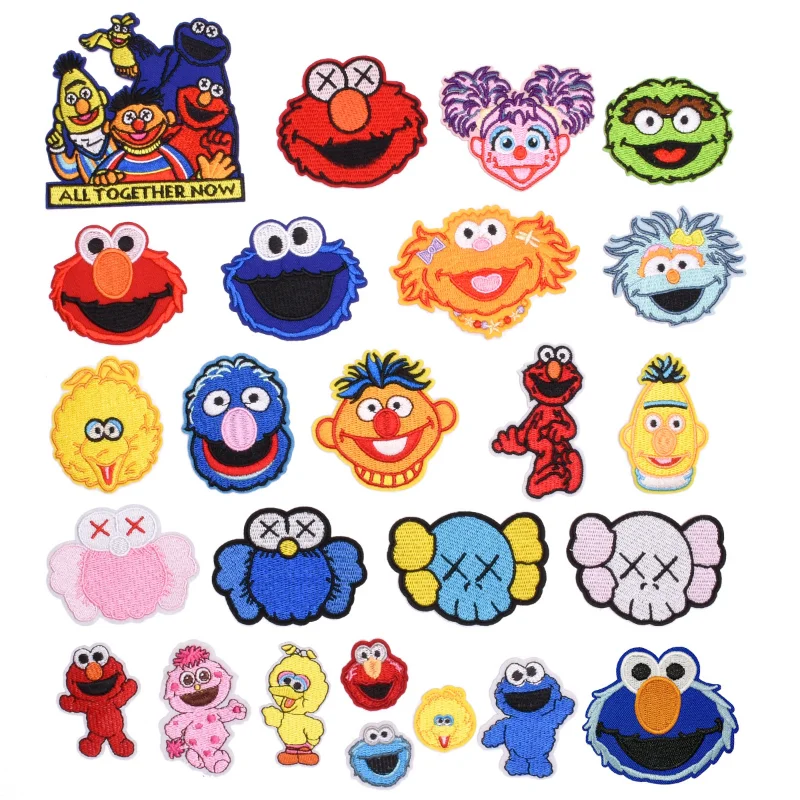 

Cartoon Sesame Street Clothing Thermoadhesive Embroidery Patches on Clothes DIY Jackets Pants Garment Anime Fusible Patch Decor