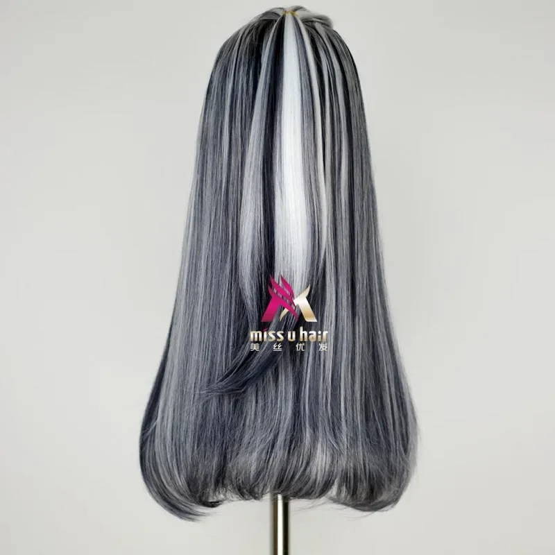 Новый парик Фрэнки Монстр Хай Косплей Парики 65 см Черный Микс Белый Хэллоуин