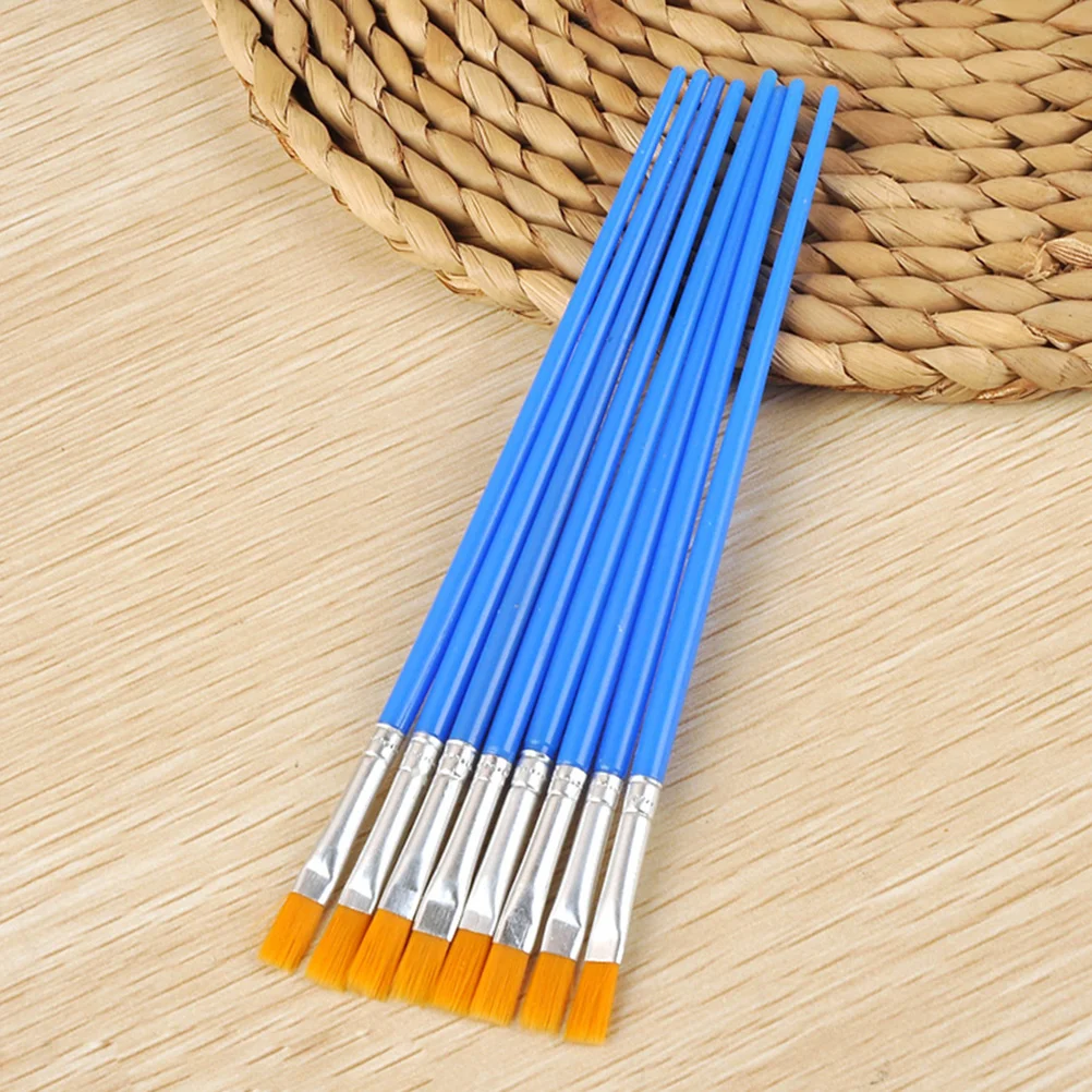 

50pcs Flat Brushes Brush Set Nylon Brushes Blue Handle for Watercolor Oil Painting Painting Watercolors Pen