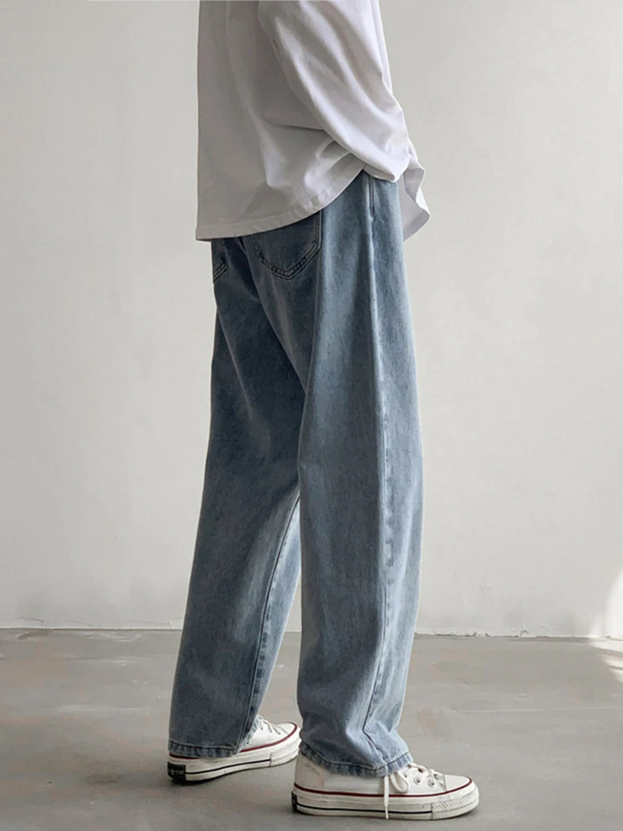 Four Seasons Men's Light Color Jeans Loose Straight Mop Y2K Men Jeans Wide Leg Trousers Fashion Streetwear Ins Hot Sale Softener