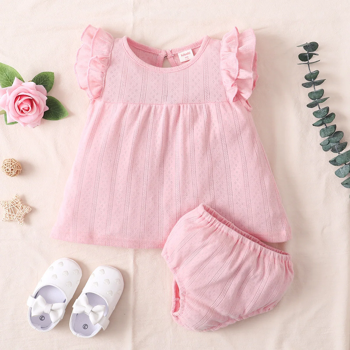 

hibobi Baby Girl Ruffle-sleeve Dress Briefs Two-piece