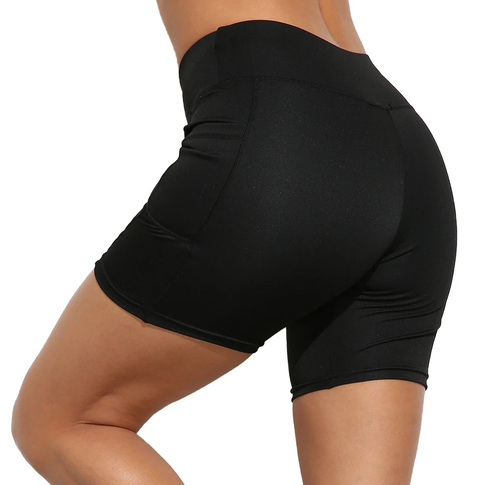 

Женские спортивные шорты для йоги с высокой талией и карманом для бега, черные дышащие компрессионные тренировочные шорты для подтяжки бед...