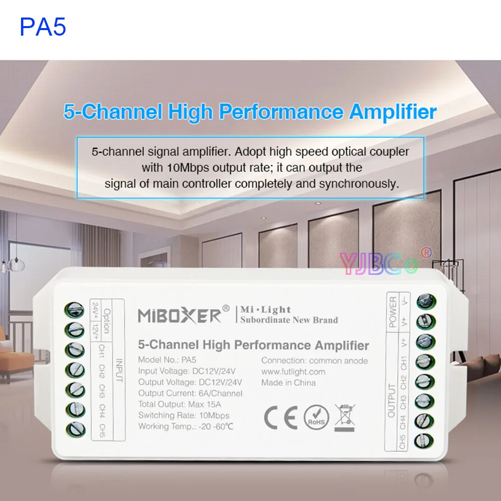Miboxer 4CH 5 Channel High Performance Amplifier PA4/PA5 12V 24V MAX15A LED Light Controller 10Mbps Switching Rate for LED Strip