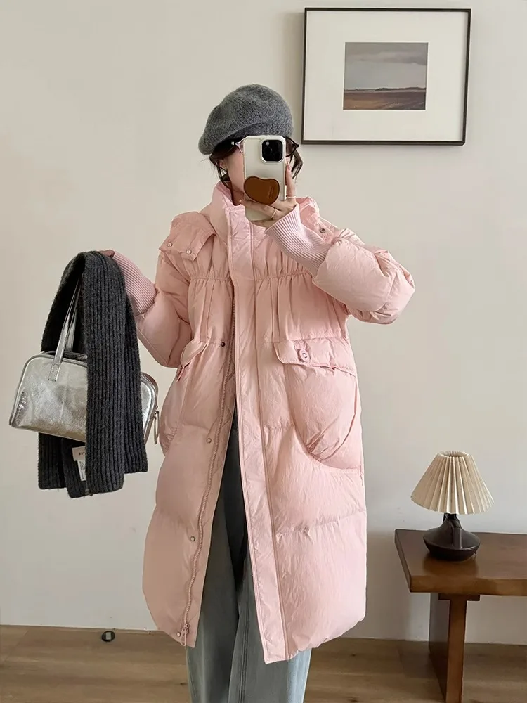 Женский пуховик средней длины новинка зимы 2024 утолщенный корейский свободный