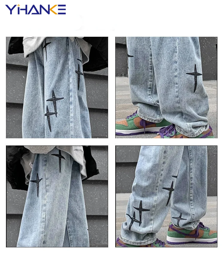 Embroidered Jeans Men's Y2k Straight Trousers Autumn New Korean Fashion High Street Hip-hop Style Loose Wide-leg Trousers Trend