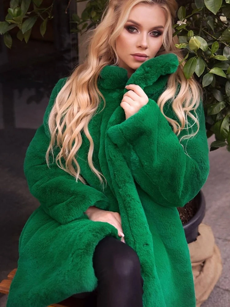 

FMFSSOM Winter New Women Faux Lamb Fur Coat Fashion Casual Thick Warm Long sleeve Turn-down Collar Fur Collar Faux Coat