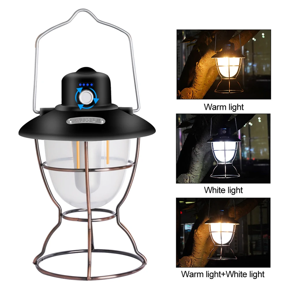 

5W USB Rechargeable Retro Portable LED Lanterns Lamp Hanging Emergency Camping Light for Outdoor Tent Backpacking Hiking