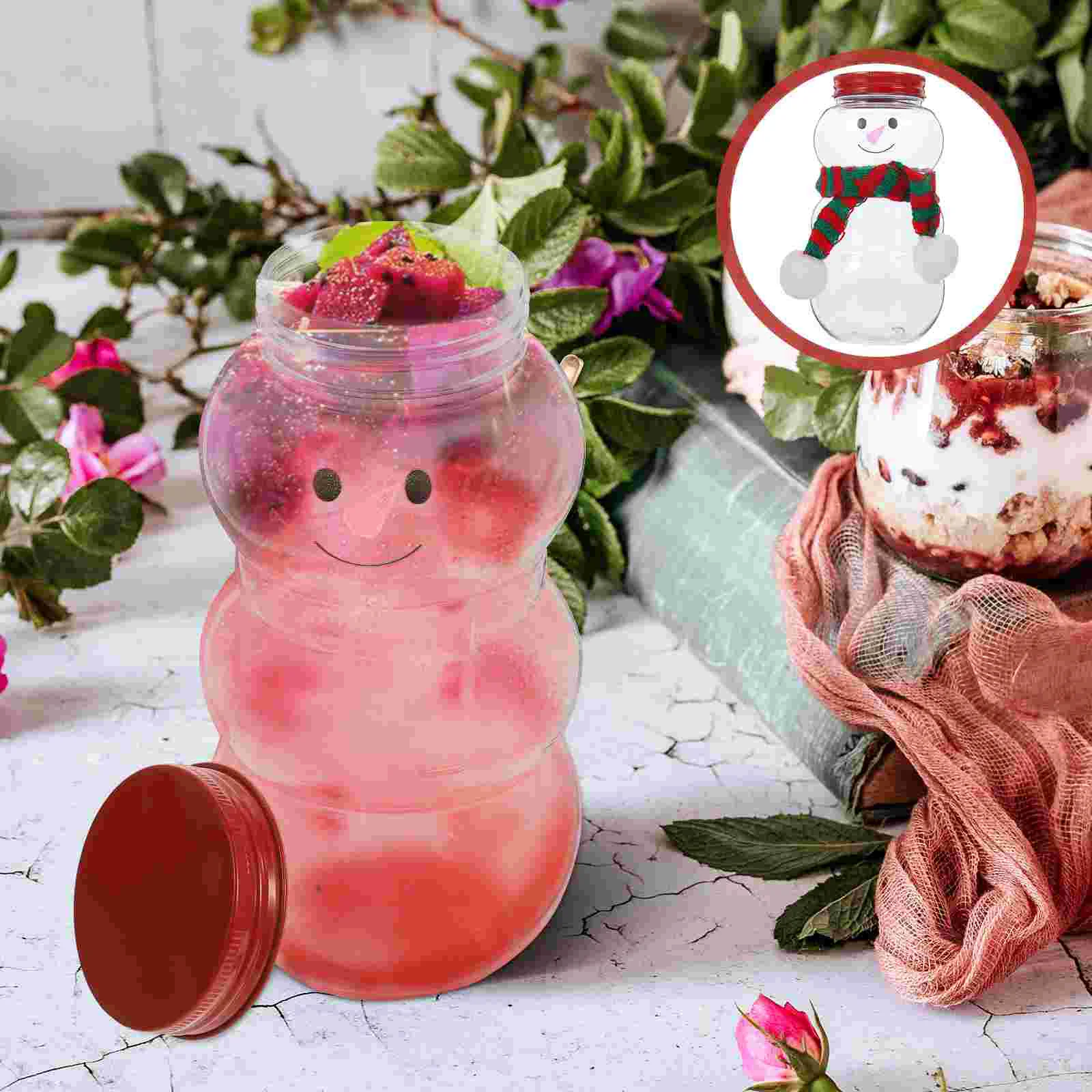 

10 Sets Drink Cup Candy Jars Lids Party Beverage Bottles Gift Portable Water Snowman Juice The Pet Milk Wrapping Empty