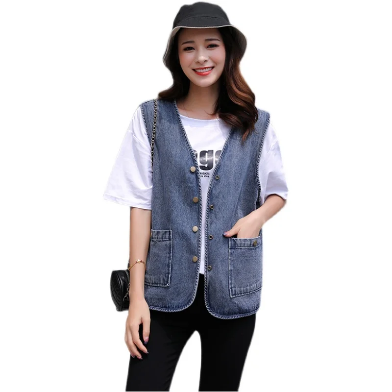 

Fashion Korean Large Size Loose Denim Vest Women Vests Jeans Coat Woman Jacket Waistcoat Outerwear Feminino Vestes Female