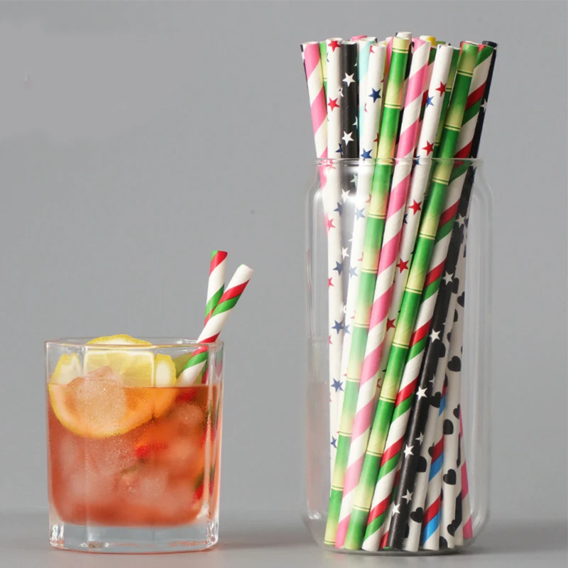 

100 PCS Colorful Striped Straws Love Stars Straw Creative Juice Cocktail Art Paper Straws Party Birthday Decorations Strohhalme