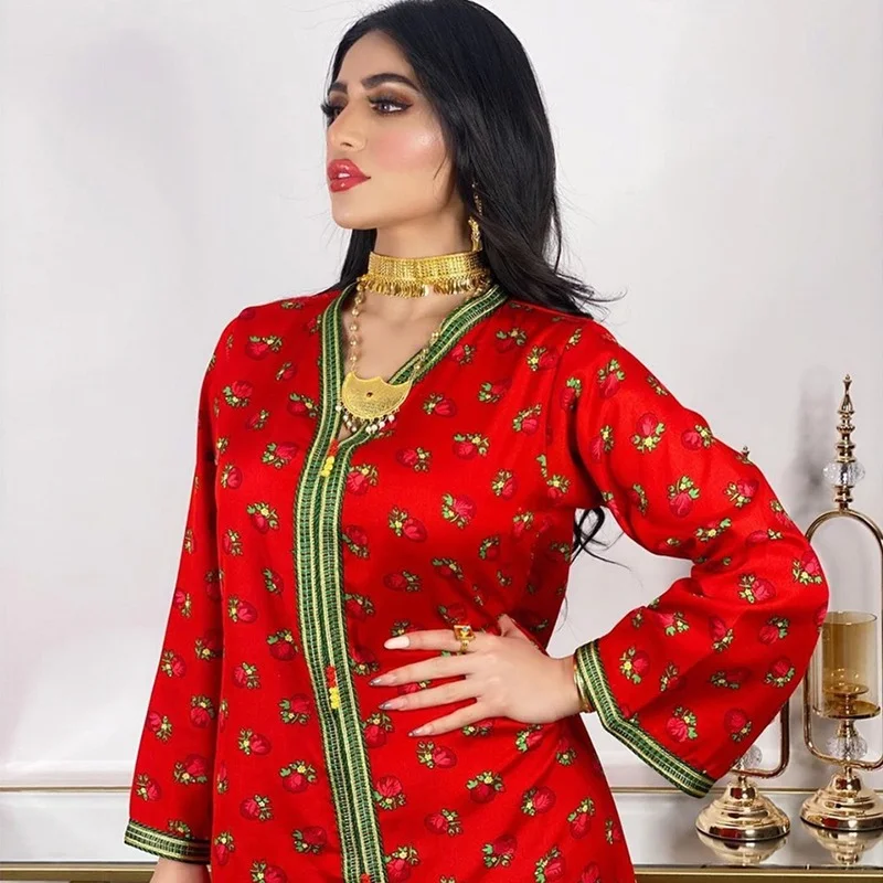 Средний Восток абайя длинные платья с цветочным принтом длинным рукавом и