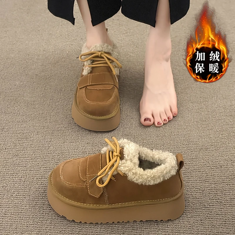 Лоферы на меху женские сабо 2024 новые зимние сапоги платформе женская обувь