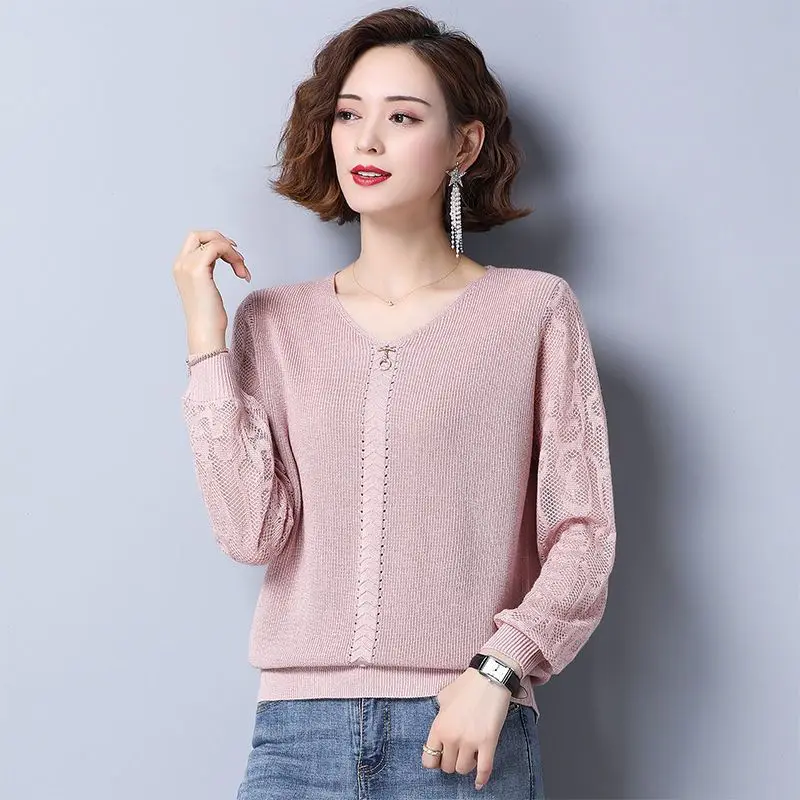 

Woman Simple V-neck Sweater Female Fashion Pullover Elastic Knitted Jumper Ladies Casual Solid Color Basic Tops Oversized G05