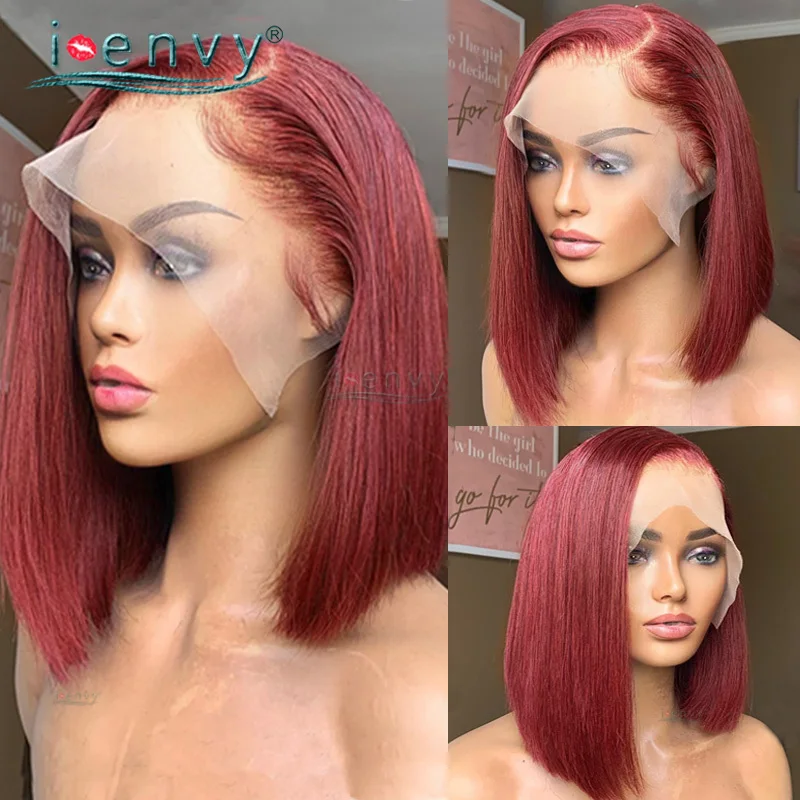 Short Bob Wig 99J Burgundy Lace Pert Wigs For Women Peruvian Human Hair Red Colored Wigs Bob Lace Part Wig Pre Plucked Hair