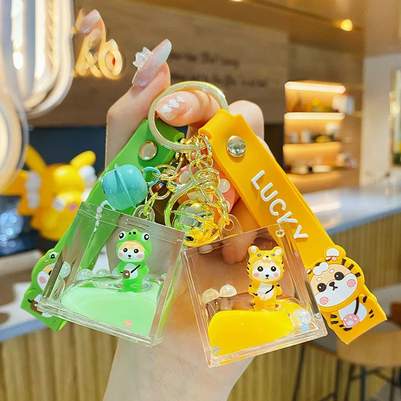 2022 квадратные маленькие животные Тигр кролик узор пальто брелок с жидкостью