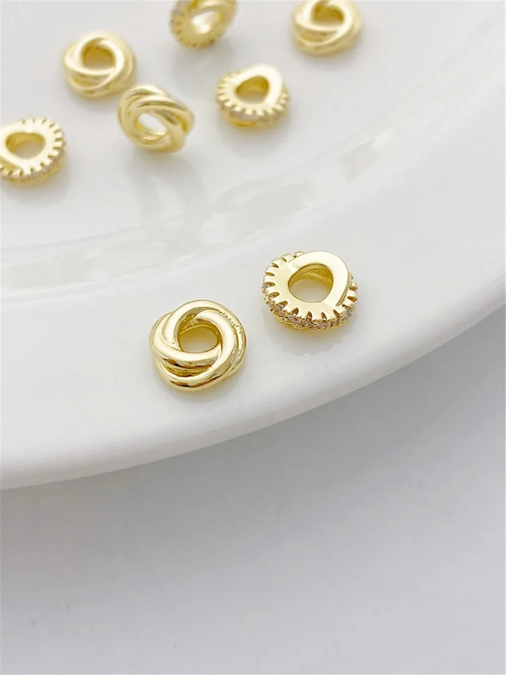 14K позолоченные циркониевые Сплетенные Бусины россыпью бусины ручной работы