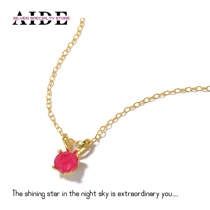 

AIDE Luxury s925 Sterling Silver Necklace Chains for Women Ladies Wedding Wild Classic Gemstone Rose Ruby Emerald Collars Gifts