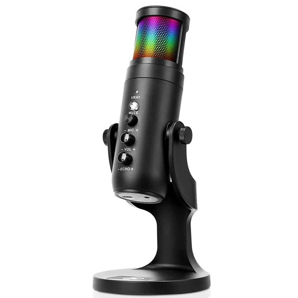 

USB Condenser Microphone Mobile Phone RGB Dynamic Light Effect Microphone Computer Live Recording Game Microphone
