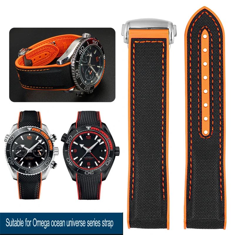 

Watch Bracelet For Omega 300 SEAMASTER 600 PLANET OCEAN Folding Buckle Silicone Nylon Strap Watch Accessories Watch Band Chain