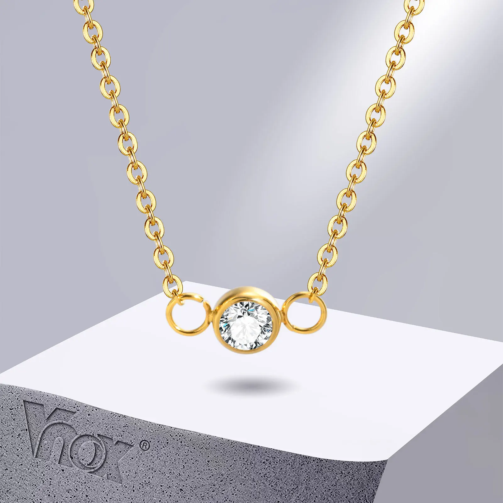 

Vnox Exquisite Bling CZ Stone Necklaces for Women,Gold Color Stainless Steel Circle Charm Pendant Collar Gifts to Her