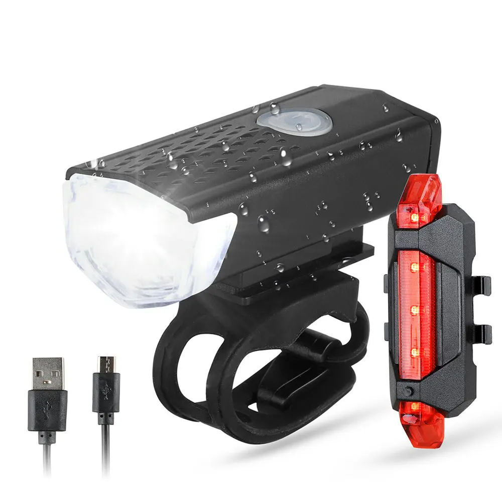 

Bike Bicycle Light USB LED Rechargeable Set Mountain Cycle Front Back Headlight Lamp Flashlight Cycling Safety Warning Light