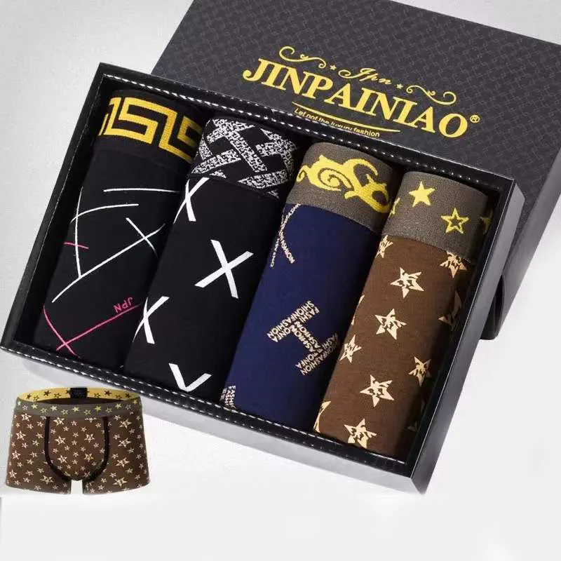 Men's Panties 4pcs Cotton Boxer Printing Underwear Man Pack Mens Boxers Underwear Mens Underpants Hot Sale Boxershorts Men Boxer