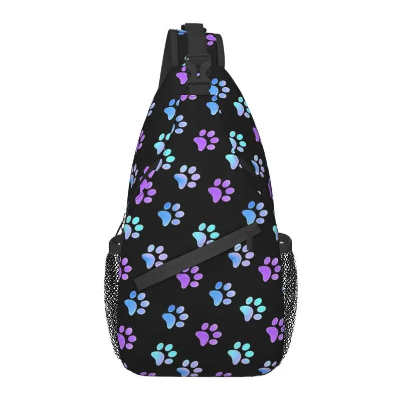 Blue Purple Galaxy Dog Paw Sling Chest Bag Custom Shoulder Crossbody Backpack for Men Travel Hiking Daypack