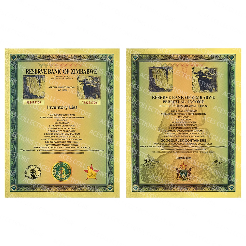 Зимбабве Googolplex контейнеры золотые банкноты 2008 лет Африка UNC Банкноты сертификат