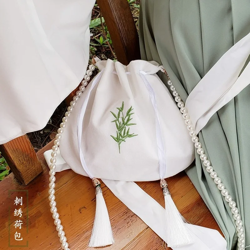 

5 Style Chinese Style Ancient Hanfu Bag Retro Bamboo Embroidery Purse Wallet Fairy Tassel Bags Lace Up Handbag Gift Cute Pocket