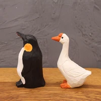 crafts desktop ornaments penguin home decoration animal penguin statue figurine simulated carving log