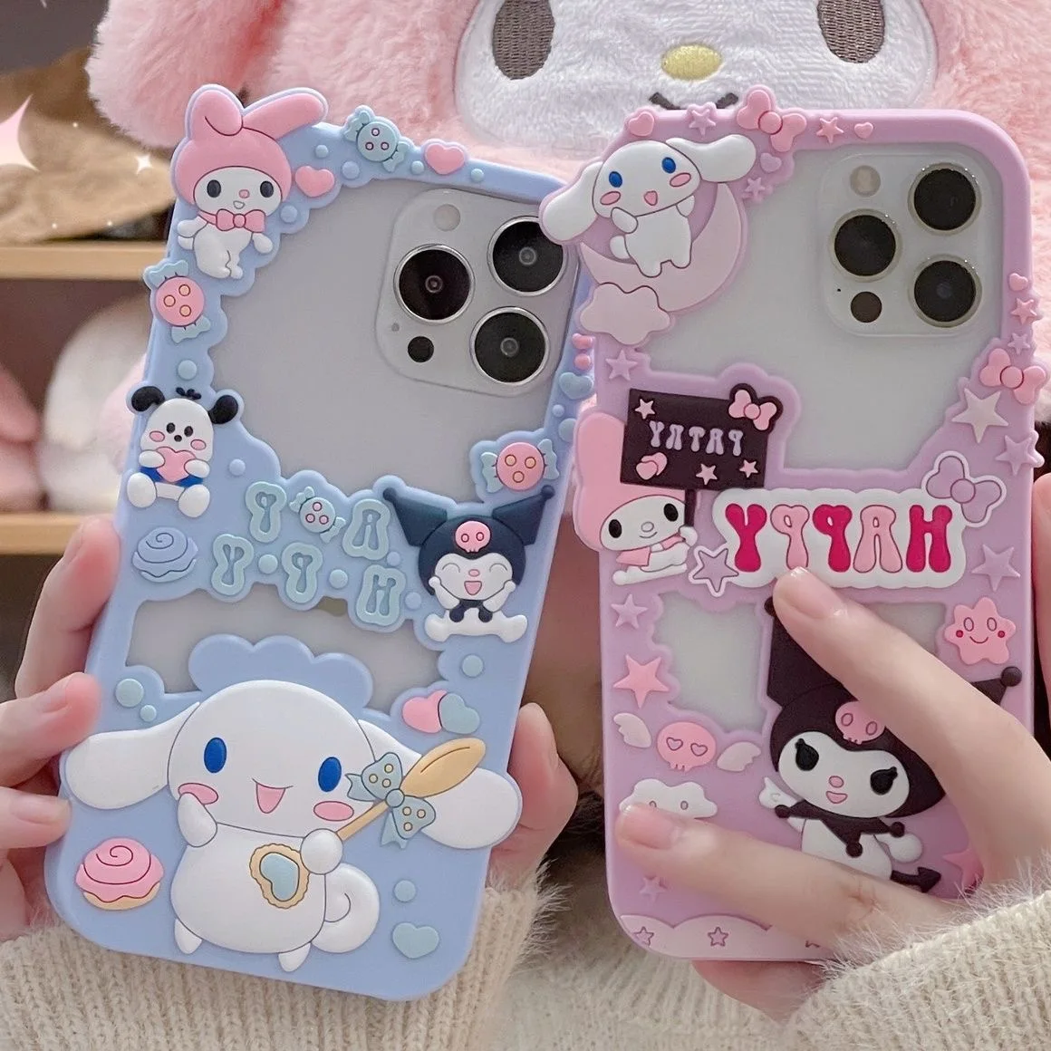 

Sanrio Cinnamoroll Kuromi Soft Silica gel Photo Frame Phone Case For iPhone 14 13 12 11 Pro Max XR XS MAX X Anti-drop Back Cover