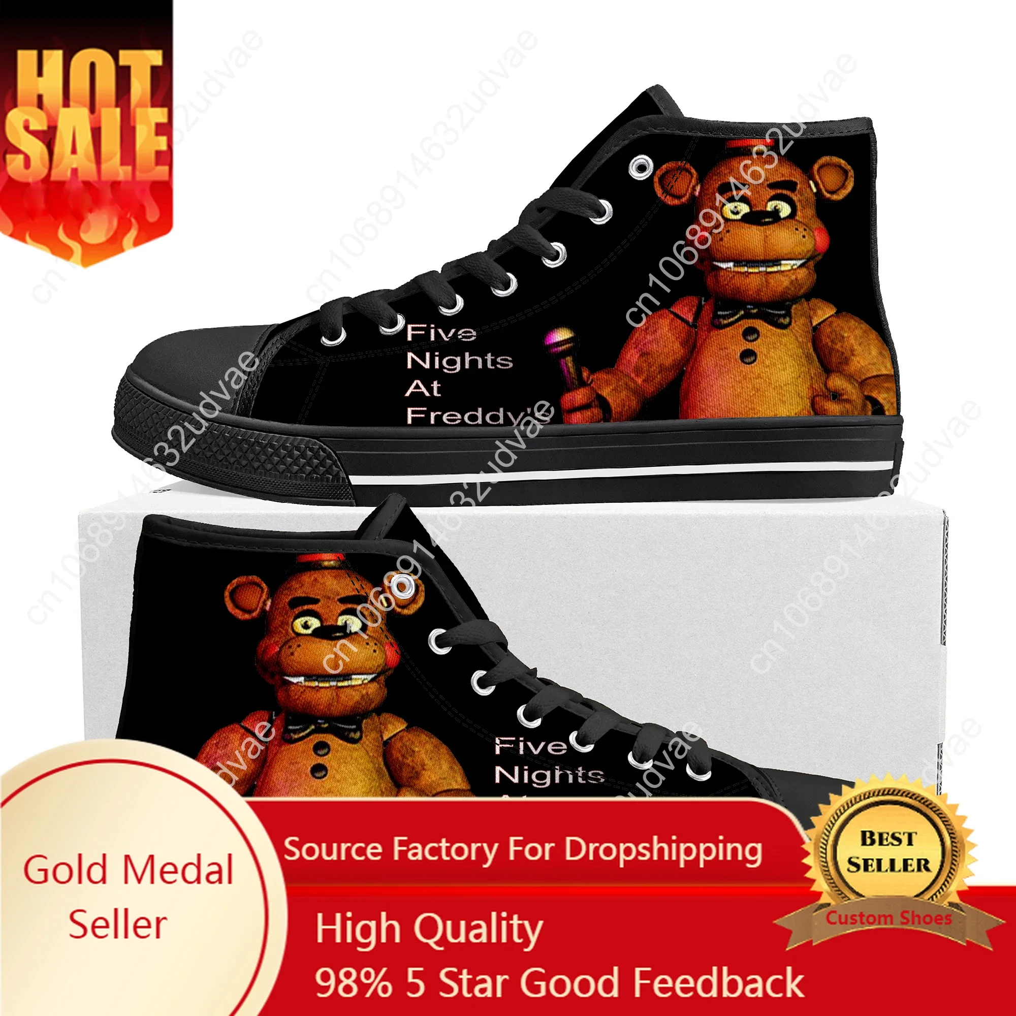 

Fnaf Freddy Anime At Game Nights Cartoon Five High Top Sneakers Mens Womens Teenager Canvas Sneaker Couple Shoes Custom Shoe