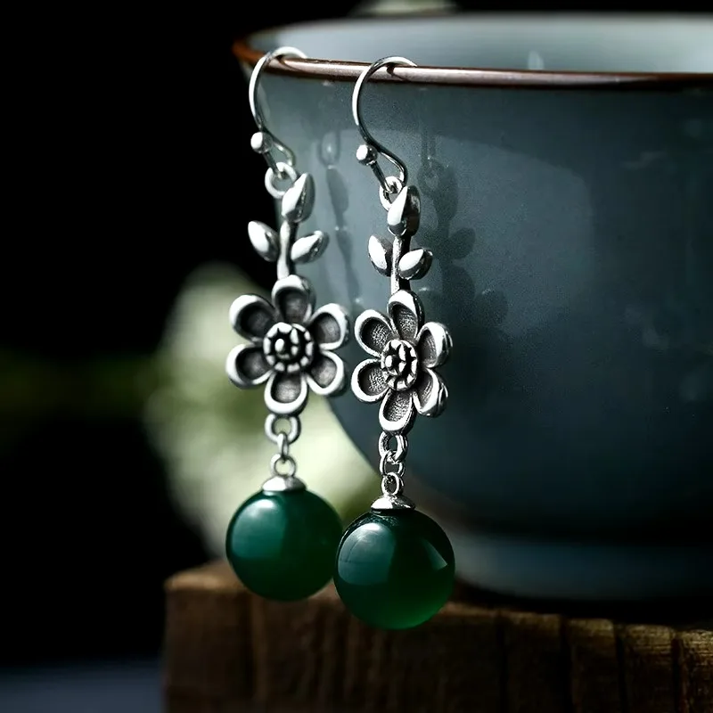 Классические женские серьги в китайском стиле с медью и посеребренной