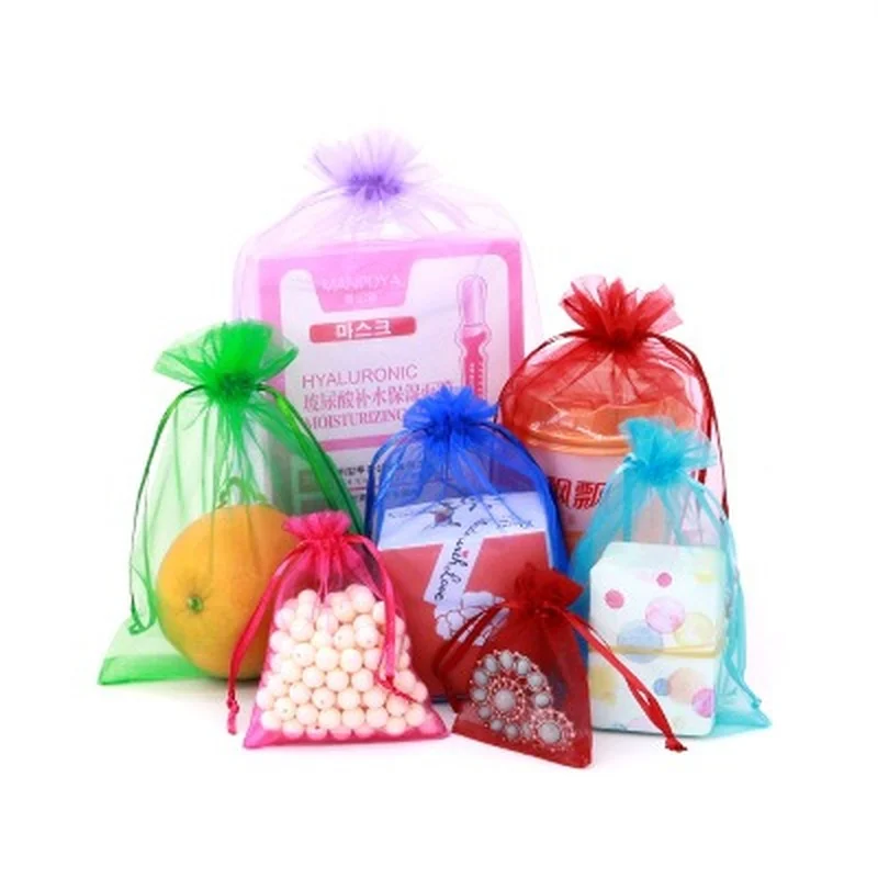 

50pcs 5 Colors Jewelry Packaging Bag Organza Bags Gift Storage Wedding Drawstring Pouches Wholesales Present Sweets Drawable Bag