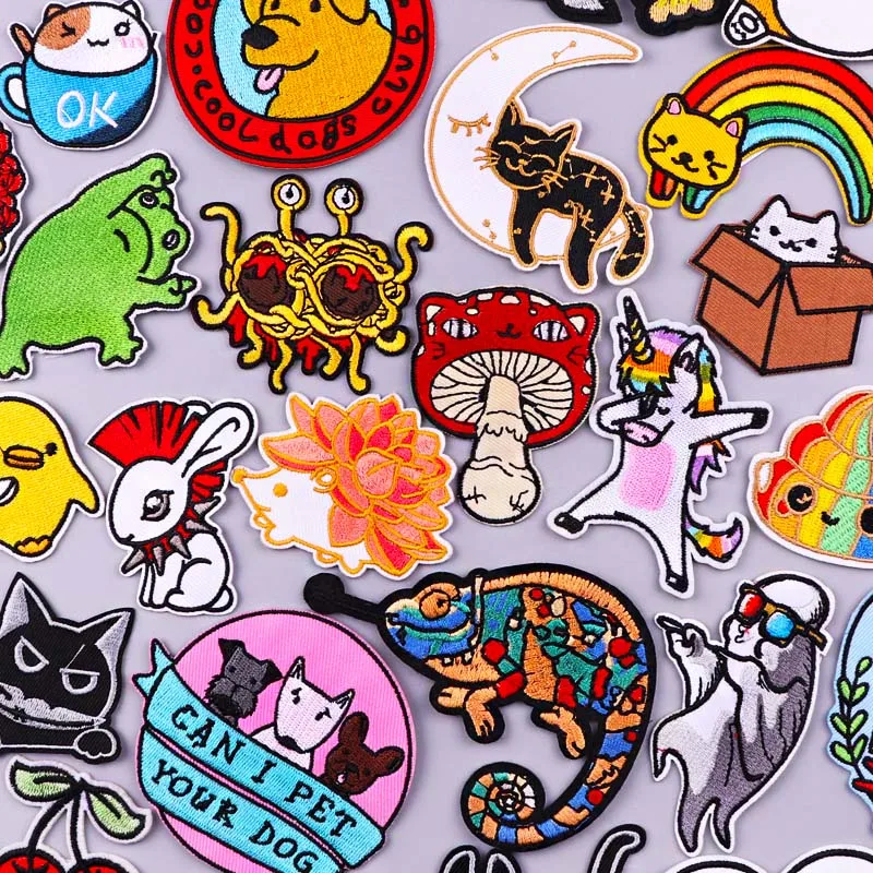 

Cartoon Animal Patches On Clothes Hippie Badges Stripe Cute Embroidery Patch DIY Iron On Patches For Clothing Stickers Applique
