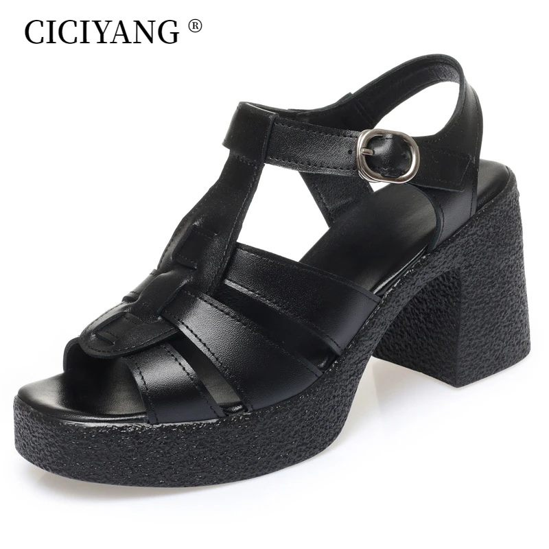 CICIYANG Summer Sandals Women 2023 New Trend Genuine Leather Women Roman Sandals Korean Platform Open Toe Sandal ladies