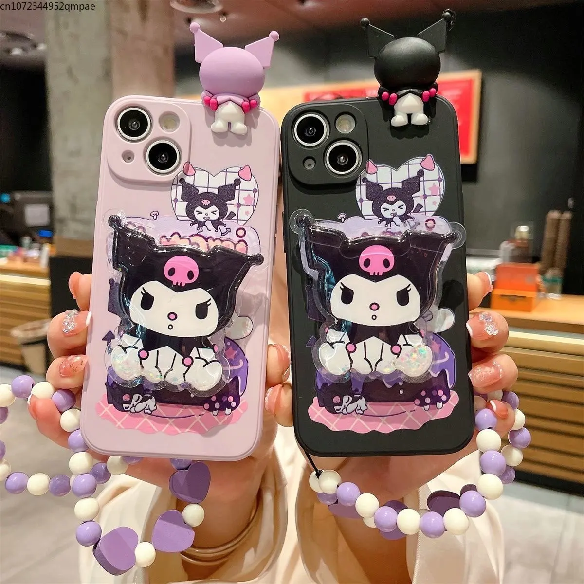 

Cute Sanrio Kuromi Quicksand Bracket Bracelet Phone Case for IPhone 14 13 12 11 Pro Max Mini X XR XS MAX 7 8Plus Back Cover Gift