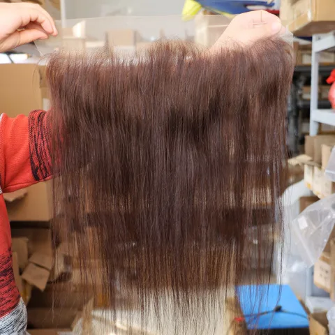 Темно-коричневый # Двухцветные индийские человеческие волосы 4x4 5x5 13x4 13x6 Фронтальная застежка Прозрачная кружевная застежка Фронтальная для изготовления парика