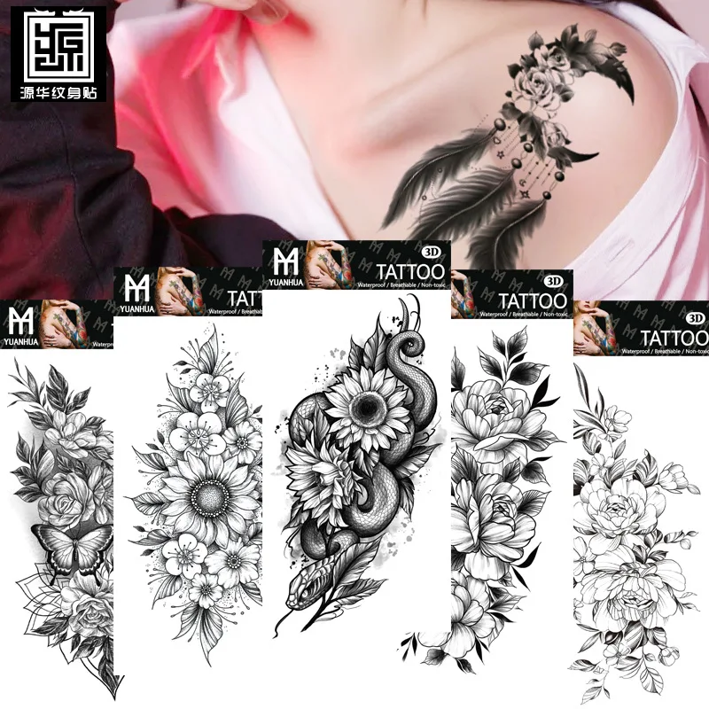 

Suhua Waterproof Tattoo Sticker Realistic Social Rose Dark Temporary Tattoos Sticker Size: 208*95mm