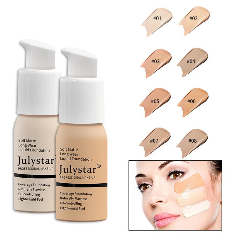 

8 Color Liquid Foundation Matte Concealer Face Natural Flawless Oil-Control Waterproof Long Lasting Korean Makeup Women Cosmetic
