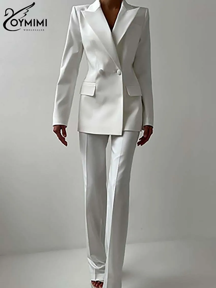 Oymimi модный белый комплект из двух предметов для женщин элегантные двубортные