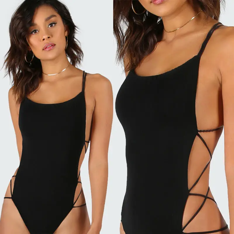 

Summer Women Polyester Sexy 2022 Spring Fashion Casual Backless Spaghetti Strap Black Bodysuit Body For Women Short Jumpsuit