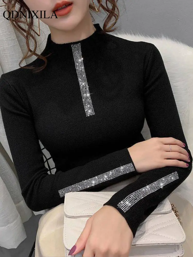 

2022 Semi High Collar Women's Sweater In Autumn and Winter of New Style Outer Knitted Top Short Slim Fashion Bottoming Pullover