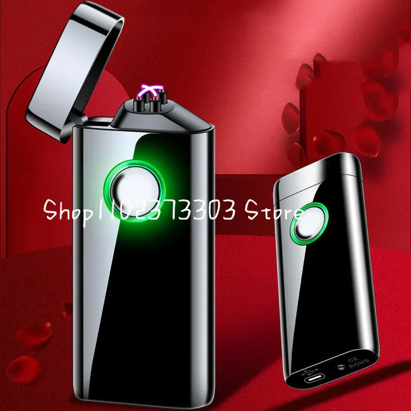

Type-C USB Rechargeable Windproof Double Arc Lighter, Portable Power Display Metal Lighter, Cigarette Accessories